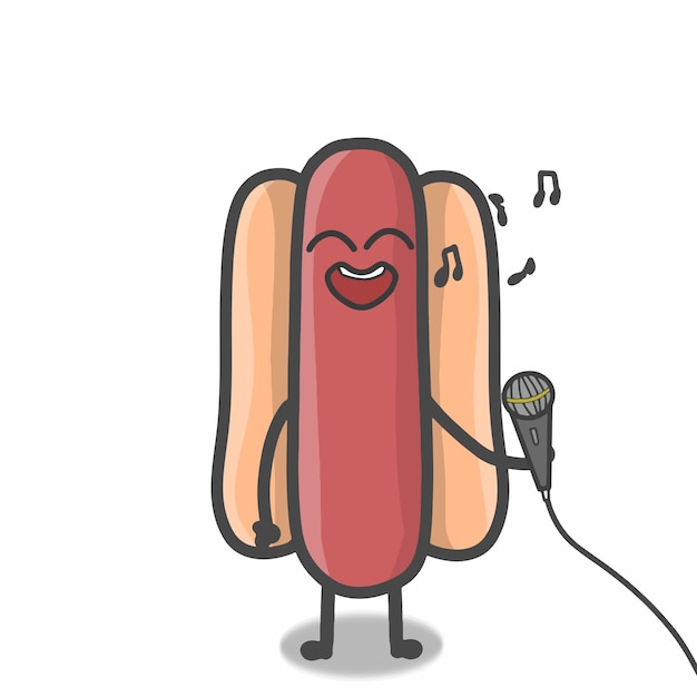 Ładny Hotdog Postać Wektor Szablon Projektu Ilustracja