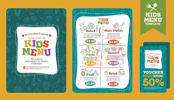 Ładny kolorowy szablon menu posiłek dla dzieci