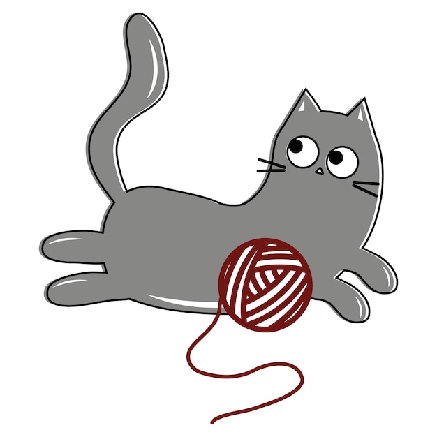 Plik wektorowy Ładny kot bawiący się piłką ilustracji wektorowych kolorów nici w stylu kreskówki