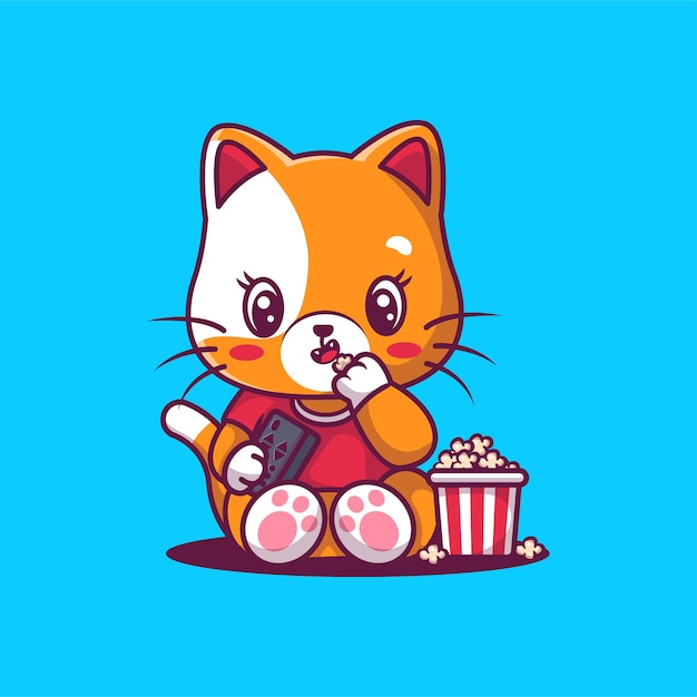 Ładny kot jedzenie ilustracji popcornu.