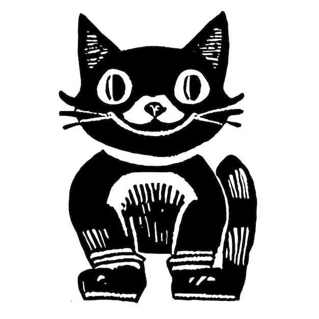 Ładny Kot Kotek Dla Dzieci Ręcznie Rysowane Kreskówka Naklejka Ikona Koncepcja Na Białym Tle Ilustracja