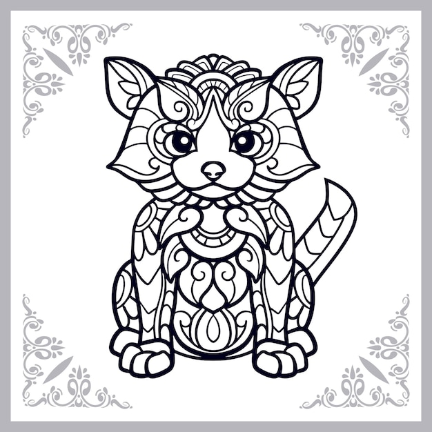 Ładny kot kreskówka zentangle sztuki na białym tle