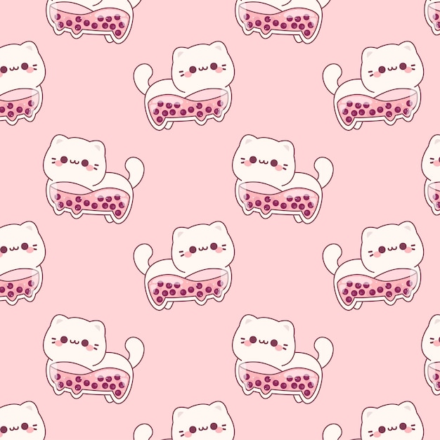 Plik wektorowy Ładny kot różowy kawaii wzór dziewczyna tapeta