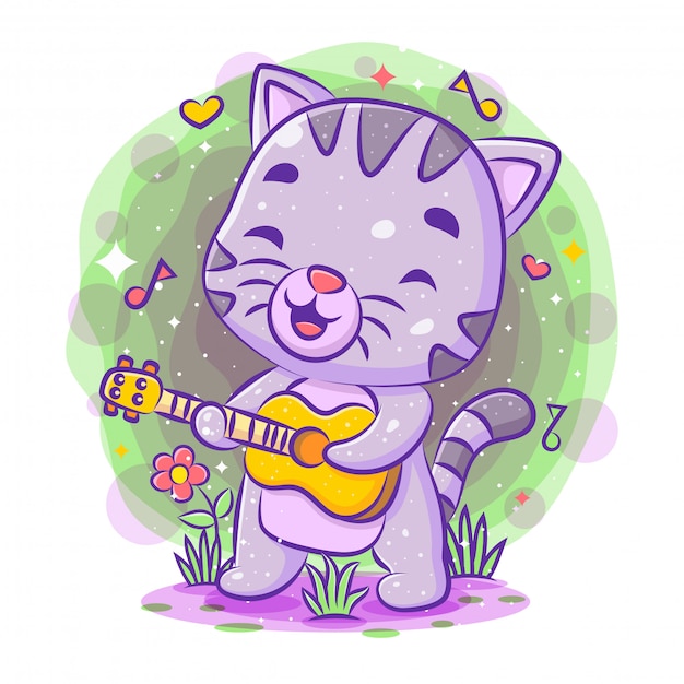 Plik wektorowy Ładny kot śpiewa i gra na gitarze