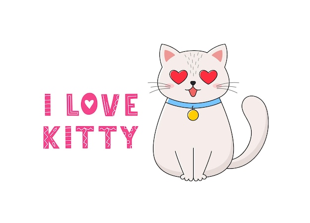 Plik wektorowy Ładny kot z tekstem kocham kotka plakat projekt koszulki ilustracji wektorowych