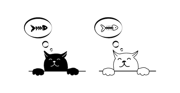 Ładny Kot Znak Bez Szwu Wzór Na Białym Tle Prosty Doodle Rysunek W Stylu Konspektu Wektor Przedszkole Tapeta Szablon Wydruku