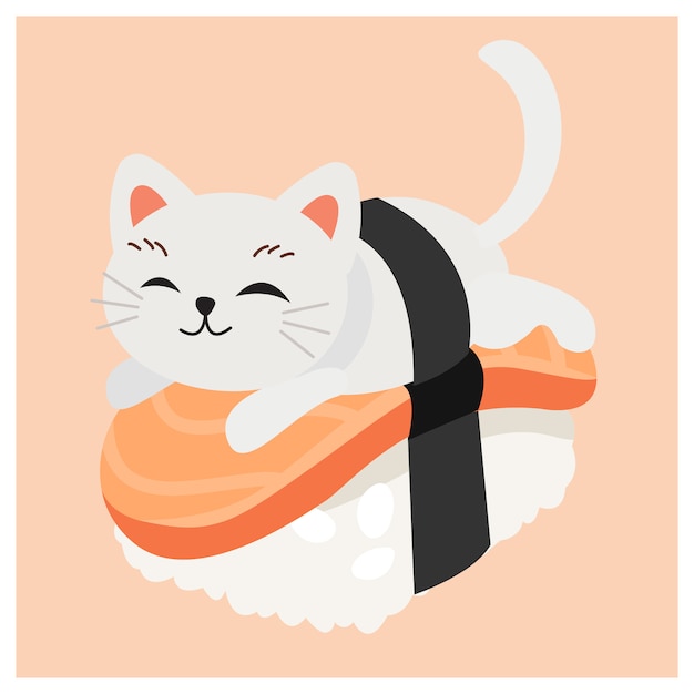 Ładny kotek w sushi, japońskie sushi, sushi z łososia.