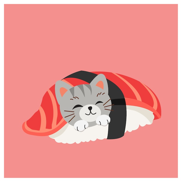 Ładny kotek w sushi, japońskie sushi, tuńczyk sushi.