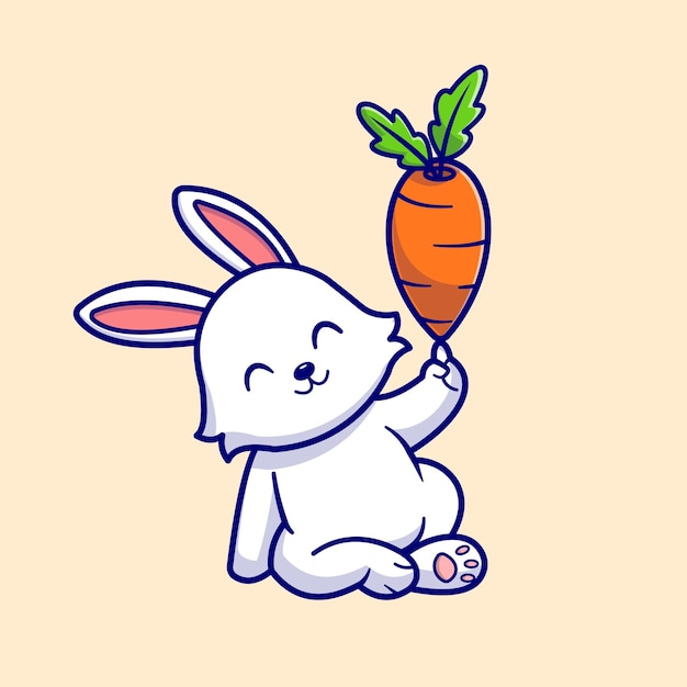 Plik wektorowy Ładny królik gra marchew kreskówka wektor ikona ilustracja. koncepcja ikona jedzenie dla zwierząt na białym tle płaskie