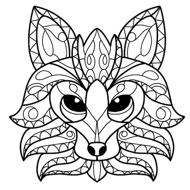 Ładny lis kolorowanka zentangle ręcznie rysowane na białym tle na białym tle