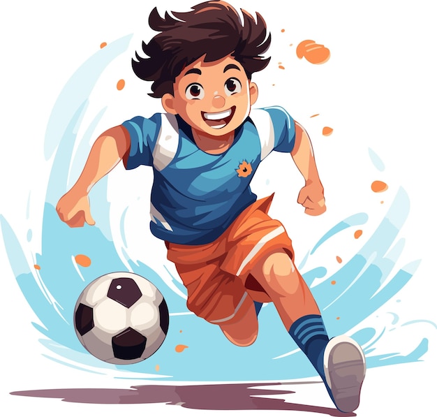 Ładny mały chłopiec kreskówka gry w piłkę nożną