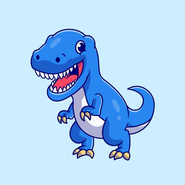 Ładny Niebieski Kreskówka Dinozaura. Płaski Styl Kreskówki