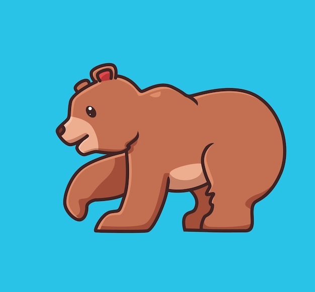 Ładny Niedźwiedź Grizzly Brązowy Walking.cartoon Zwierzęca Natura Koncepcja Ilustracja Na Białym Tle. Płaski Styl Nadaje Się Do Naklejki Icon Design Premium Logo Vector. Postać Maskotki