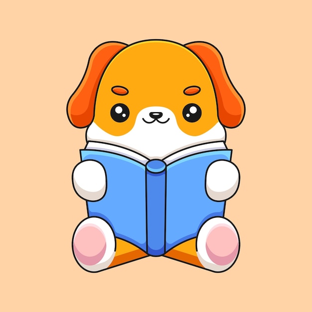 Plik wektorowy Ładny pies czytanie książki kreskówka maskotka doodle sztuki ręcznie rysowane koncepcja wektor kawaii ikona ilustracja