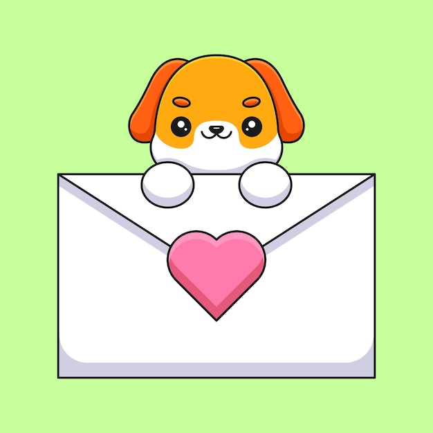 Ładny pies trzyma list miłosny kreskówka maskotka doodle sztuka ręcznie rysowane zarys koncepcja wektor kawaii ikona ilustracja