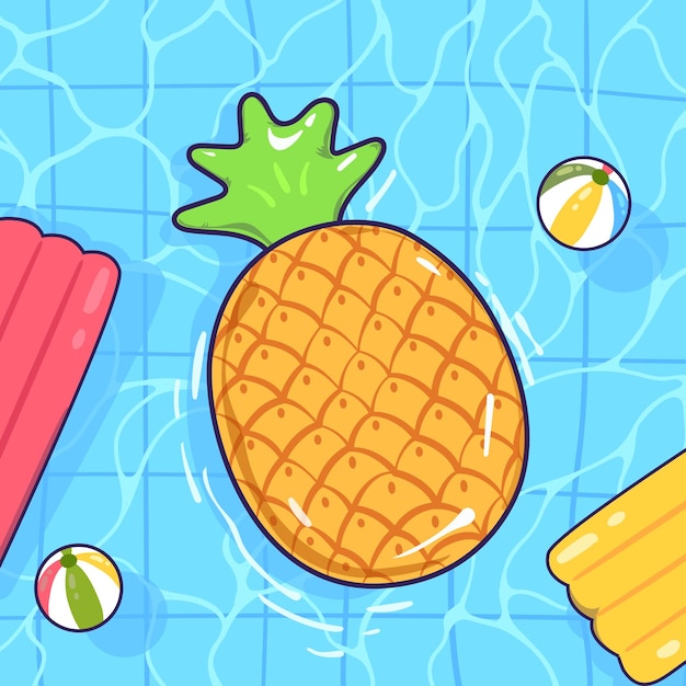 Plik wektorowy Ładny pływający ananas lato ikona koncepcja na białym tle