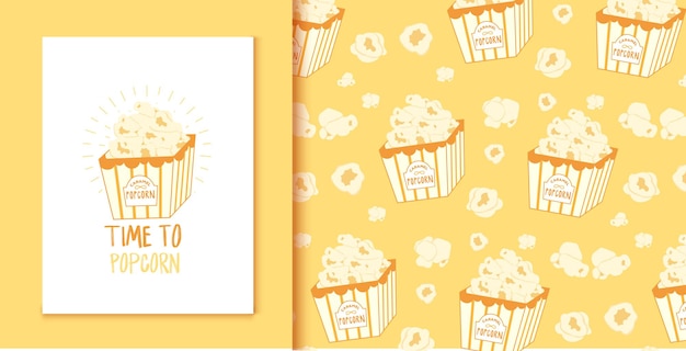 Ładny Popcorn doodle przekąski wzór i karty