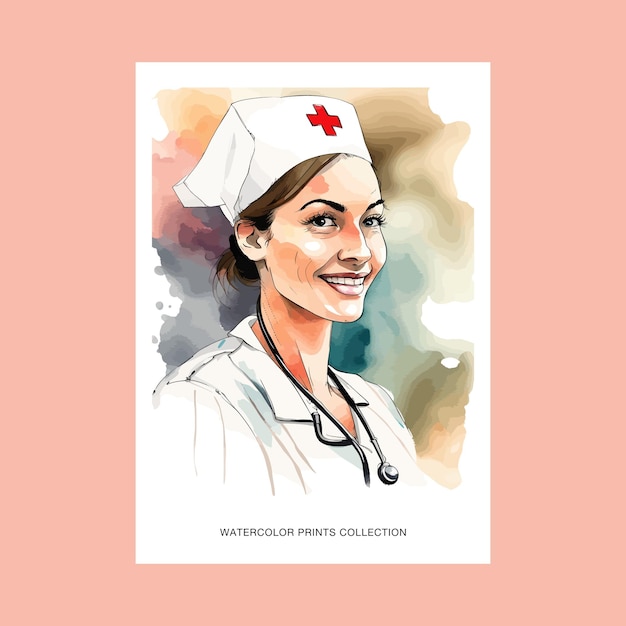 Plik wektorowy Ładny portret pielęgniarki akwarela bezpłatny obraz