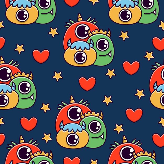 ładny potwór kreskówka doodle wzór bez szwu