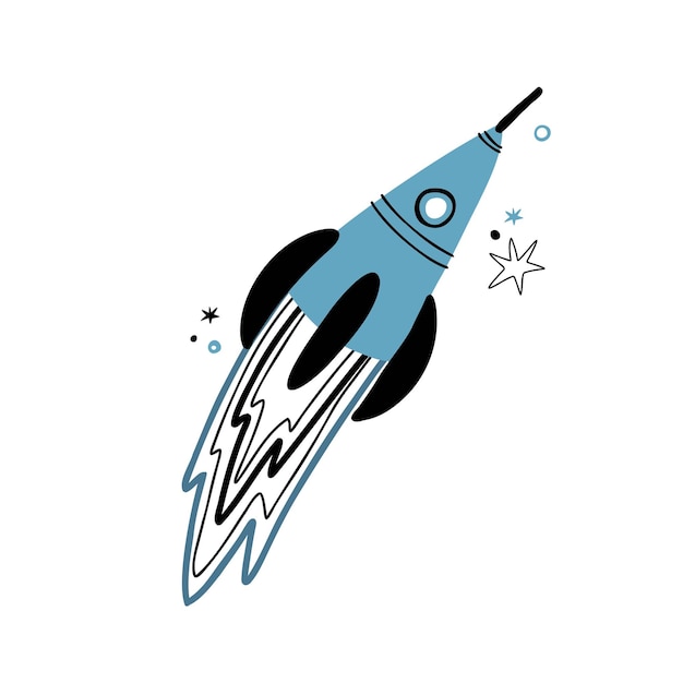 Plik wektorowy Ładny rakieta doodle ręcznie rysowane stylu. gwiazdy wektorowe i rakieta w kosmosie na białym tle