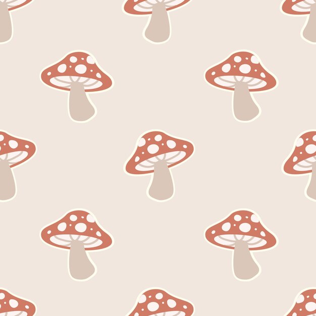 Ładny ręcznie rysowane bezszwowe wektor wzór z grzybami. Amanita Muscaria (muchomor muchomor) projekt na wal