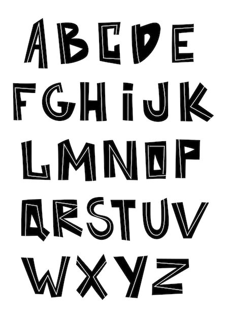 Plik wektorowy Ładny ręcznie rysowane wektor alfabet do pokoju dziecięcego w stylu skandynawskim dla dzieci przedszkole plakat karty tkaniny koszulki dla dzieci