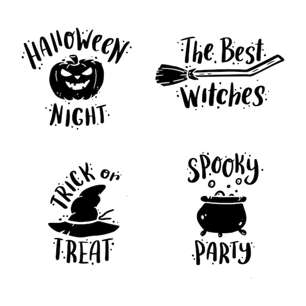 Plik wektorowy Ładny ręcznie rysowane zestaw napis cytat halloween. doodle styl ilustracji slogan.