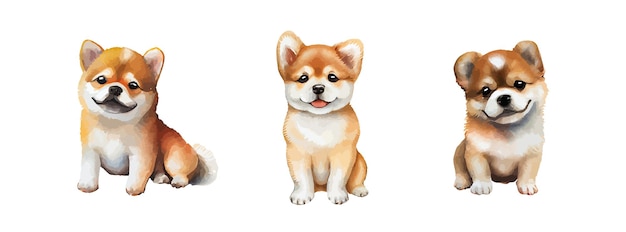 Ładny Shiba Inu Puppy Akwarela Na Białym Tle Piękny Pies Zwierząt Rysunek Projekt Graficzny Pet Portret Ilustracji Wektorowych