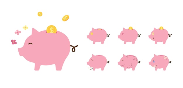Ładny Skarbonka Emoji Kreskówka Wektor Rynek Finansowy Wolności Finansowej Zaoszczędzić Pieniądze Collec Depozytu