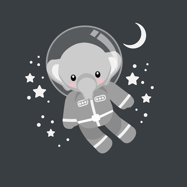 Ładny Słoń Astronauta Kreskówka Doodle Ilustracja