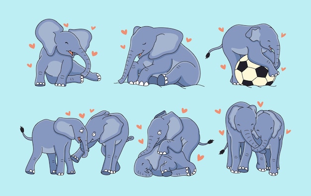 Plik wektorowy Ładny słoń kreskówka z zabawną pozą. ilustracja ikony wektor zwierzę na białym tle na wektor premium