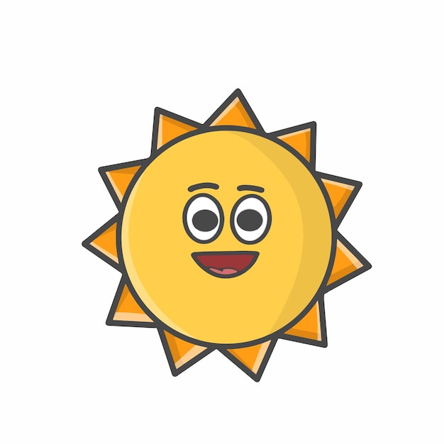 Ładny Słońce Charakter Płaskie Kreskówka Emotikon Wektor Szablon Projektu Ilustracja