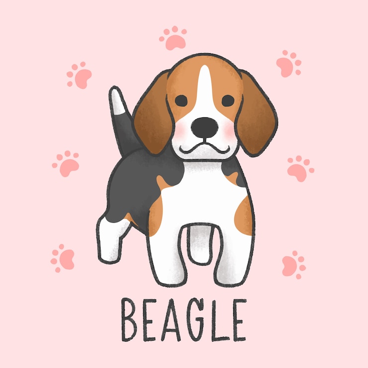 Wektor ładny styl kreskówki beagle ręcznie rysowane