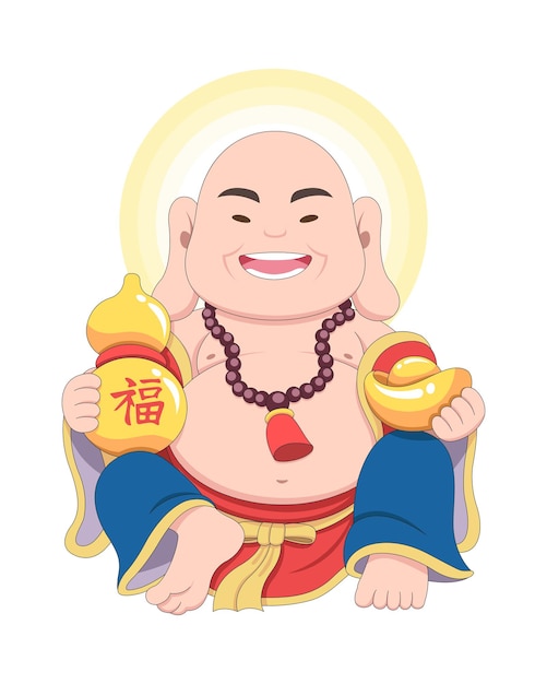Ładny styl śmiechu chińskiej ilustracji kreskówki Feng shui Budai