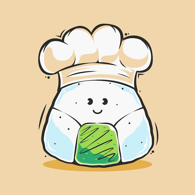 Ładny Szef Kuchni Onigiri Sushi Ilustracja Kreskówka