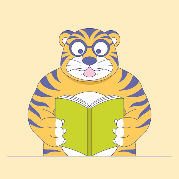 Ładny Tygrys Czytanie Książki Ilustracji Wektorowych