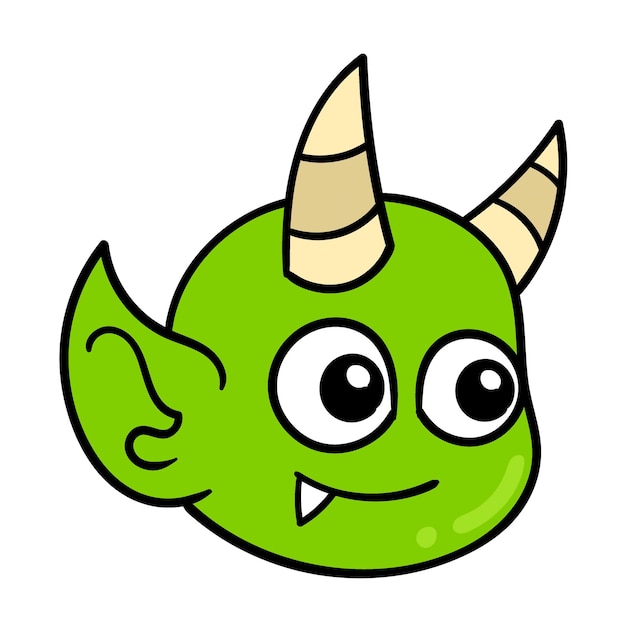 Ładny Uśmiechający Się Rogaty Zielony Diabeł Doodle Ikona Obrazu Kawaii