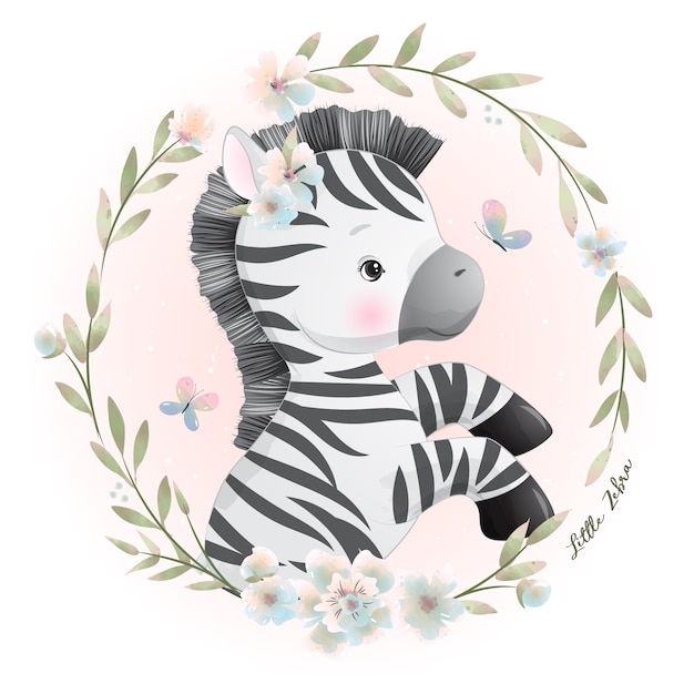 Ładny Zebra Z Kwiatowy Ilustracji