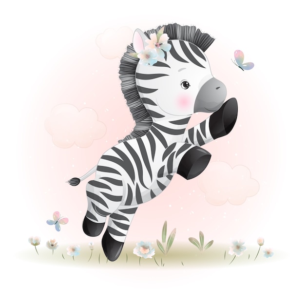 Ładny Zebra Z Kwiatowy Ilustracji