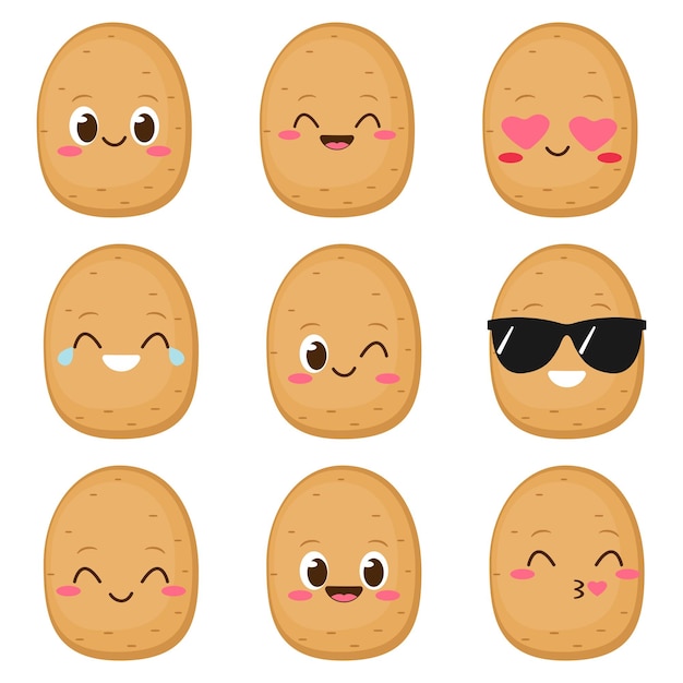 Ładny Zestaw Emoji Postaci Szczęśliwych Ziemniaków