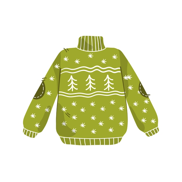 Plik wektorowy Ładny zestaw zimowych, ciepłych swetrów z dzianiny, świątecznych swetrów ze świątecznymi zimowymi ozdobami na drutach