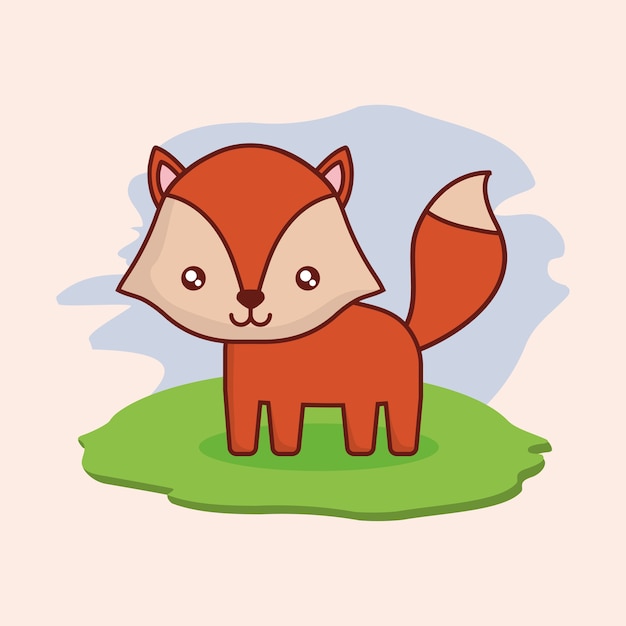 Ladscape Z Ikoną Cute Fox Na Białym Tle