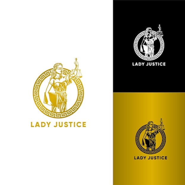Plik wektorowy lady justice themis z inspiracją logo czarnej księgi dla firmy prawniczej
