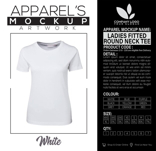 Plik wektorowy ladyes fitted round neck tee ble apparel mockup artwork design