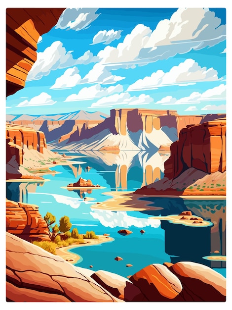 Lake Powell Arizona Vintage Travel Poster Souvenir Postcard Portret Malowanie Ilustracja Wpa