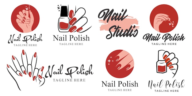 Lakier Do Paznokci Lub Zestaw Ikon Salonu Paznokci Projektowanie Logo Manicure Lakier Do Paznokci I Logotyp Kobiecego Palca