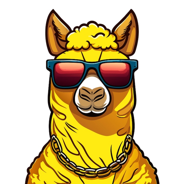 Plik wektorowy lama ze złotym łańcuchem okulary przeciwsłoneczne i jednokolorowa ilustracja wektorowa