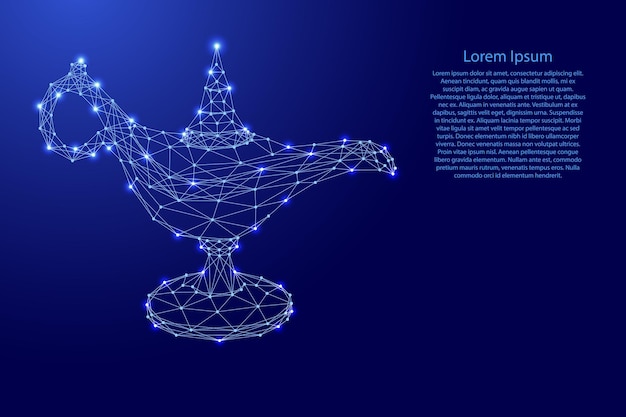 Lampa naftowa z pamiątkowymi kaganetami z futurystycznych wielokątnych niebieskich linii i świecących gwiazd na baner plakat z życzeniami ilustracji wektorowych