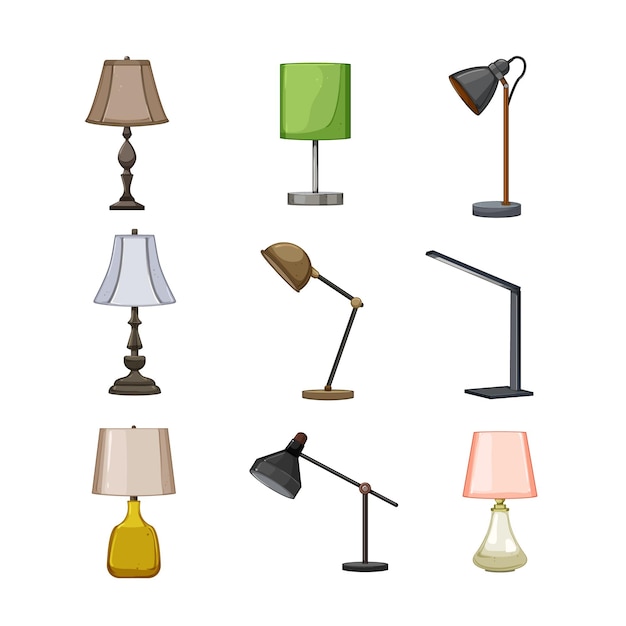Lampa stołowa zestaw ilustracji wektorowych kreskówka