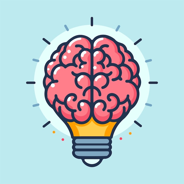Plik wektorowy lampa świetlna wewnątrz mózgu myśleć pomysł innowacja edukacja ikona wyobraźnia technologia umysł ludzki